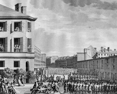 Fransk revolusjon og antirevolusjonære bevegelser: Avvæpning av faubourg Saint Anthony på den 4. Prairial An III (23. mai av (after) Girardet