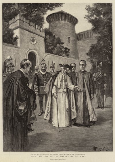 Pave Leo XIII i hans dagers vinter (gravering) av (after) Italian School