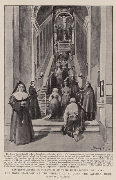 Den hellige trappen ved Johannes Laterankirken, Roma (litho) av (after) Italian School