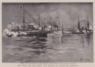 Besøket av kongen og dronningen av Italia på Sardinia (litho) av (after) Italian School
