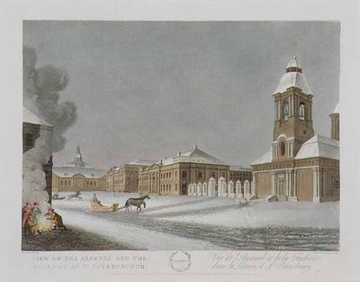 Utsikt over arsenalet og støperiet i St. Petersburg, illustrasjon for desember fra 