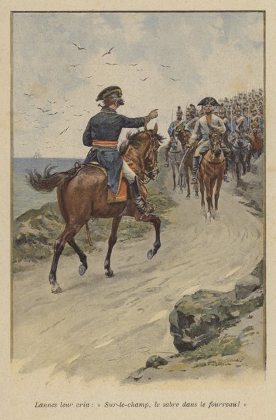 Lannes ropte til dem: "Slire sverdet umiddelbart!" (farge litho) av (after) Paris