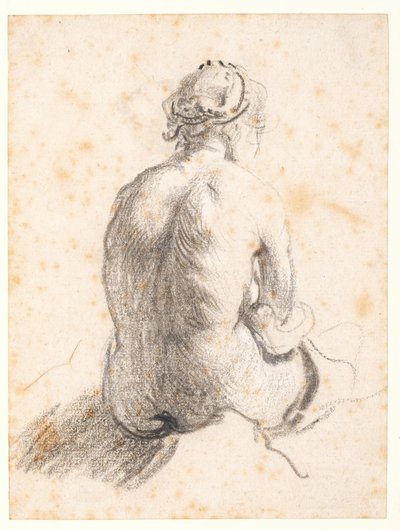Studie av en kvinnelig naken (grafitt på papir) av (attr. to) Rembrandt Harmensz. van Rijn