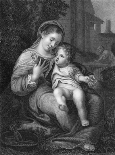 Den hellige familie (gravering) av (c.1489-1534) (after) Correggio