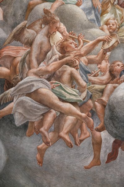 Vinkler som spiller musikkinstrumenter, , detalj av 3660852 av (c.1489 1534) Correggio
