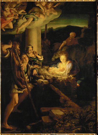 Hellige natt. Hyrdenes tilbedelse (maleri på poppeltre) av (c.1489-1534) Correggio
