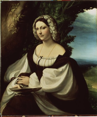 ""Portrett av en dame" (Portrett av en dame) Det ville være enten poetinnen Ginevra Rangone eller Veronica Gambara (1485-1550), personligheter i byen Correggio. Maleri av Antonio Allegri kjent som Il Correggio (The Correge av (c.1489 1534) Correggio