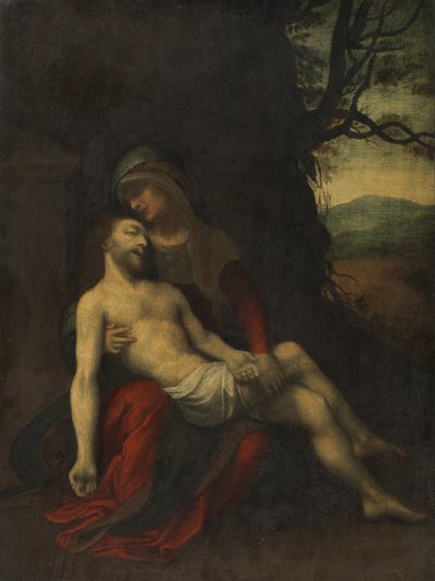 Pietà, ca. 1520-30 (olje på panel) av follower of Correggio