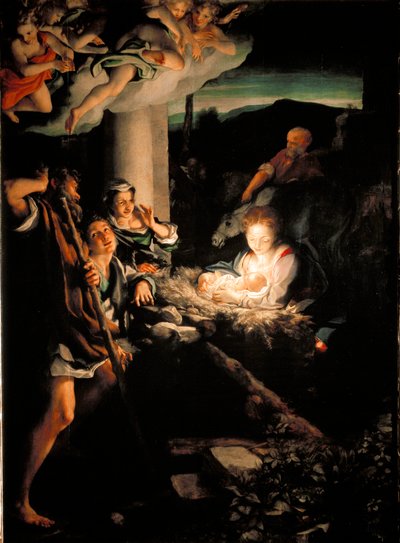 Hellig natt (Nativitt). Maleri av Antonio Allegri dit Il Correggio (The Correge av (c.1489 1534) Correggio