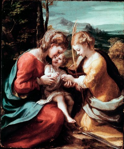 The Mystical Marriage of St. Catherine of Alexandria Maleri av Antonio Allegri (kjent som Correggio eller The Correge 1489-1534) 1520 ca. Sol. 28,5x23,5 cm Napoli museo di Capodimonte av (c.1489 1534) Correggio