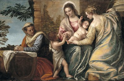 Madonna og barn med St. Elizabeth, spedbarnet St. Johannes døperen og St. Justina, 1565-70 av Paolo Veronese
