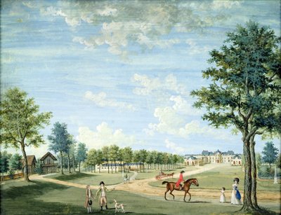 Chateau of Raincy, stallen og den russiske landsbyen, ca. 1754-93 av 1717 1806 Carmontelle