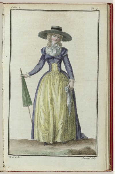 Cabinet des Modes eller Les Modes Nouvelles, 1. mars 1786, 8. notisbok, pl. Jeg av A.B. Duhamel
