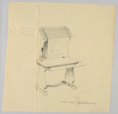 Design for bord med flush-back avisstativ av A.N. Davenport Co.