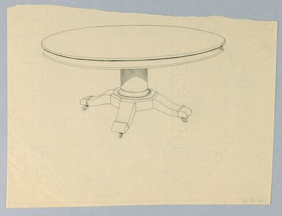 Design for et rundt bord på støpt sokkel av A.N. Davenport Co.