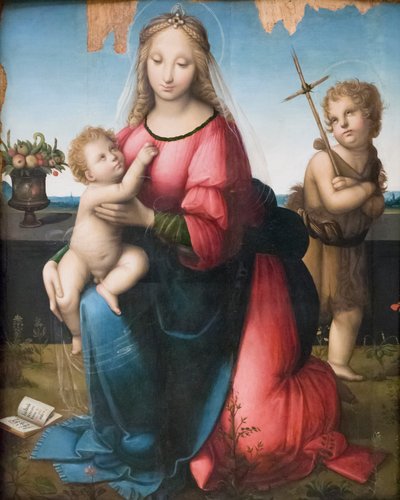 Madonna og barn med den unge St John, Andrea Piccinelli kjent som il Brescianino (olje på panel) av A. (1485 c.1525) Piccinelli