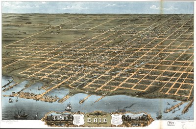 Fugleperspektiv av byen Erie, Erie County, Pennsylvania 1870. av A. Chicago Lithographing Co. Ruger and Stoner Ruger