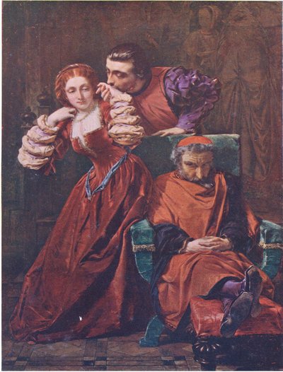 Silvia og Valentine (The Two Gentlemen of Verona) "Denne kjærligheten deres selv har ofte sett, heldigvis, når de har dømt meg i fast søvn", fra puben The Complete Works of William Shakespeare av J Coker & Co Ltd (farge litho) av A. E. Elmore