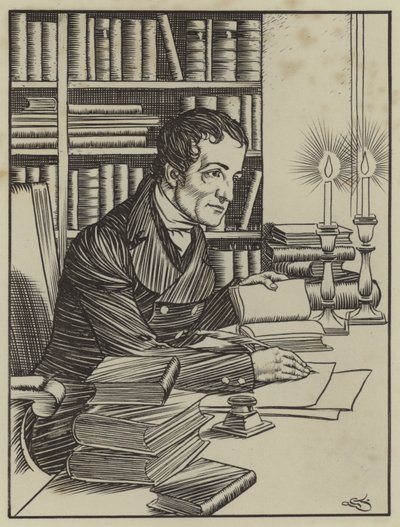 Illustrasjon for The Essays of Elia av Charles Lamb (litho) av A. Garth Jones
