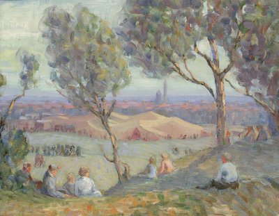 Utsikt fra Arlington Heights, med Chautaqua-telt og Washington-monumentet..., ca. 1922. av A. H. O. Rolle