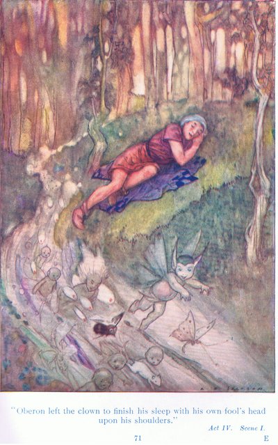 Oberon forlot klovnen for å avslutte søvnen med idiotens hode på skuldrene (A Midsummer Night