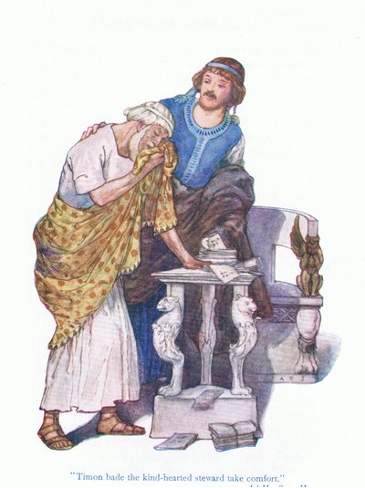 Timon ba den godhjertede stewarden trøste seg (Timon of Athens), fra Tales fra Shakespeare pub. av Ward Lock & Co Ltd av A. Jackson