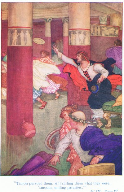 Timon forfulgte dem, og kalte dem fortsatt hva de var, glatte, smilende parasitter (Timon fra Athen), fra Tales from Shakespeare pub. av Ward Lock & Co Ltd av A. Jackson