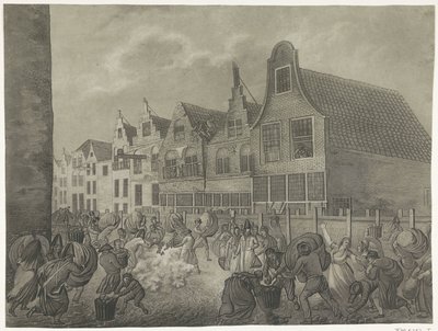 Kollaps av forskalingen langs Kortendijk i Gorinchem, 1809 Fire plater av flommen i 1809 dedikert til kong Louis Napoleon (serietittel) av A. Lutz