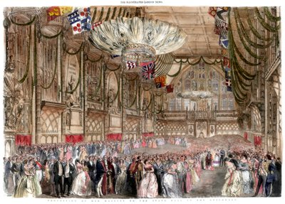 prosesjon av hennes majestet til statsballet i Guildhall, 1851. av A Mason