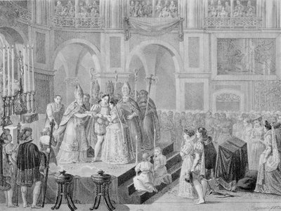 Ekteskapet til Henri III (1553-1610) og Marguerite av Frankrike (1553-1615) i 1572, 1832 av A. Regnier