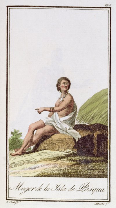 En kvinne fra Påskeøya, gravert av Albuerne, 1799 av A. Rodriguez