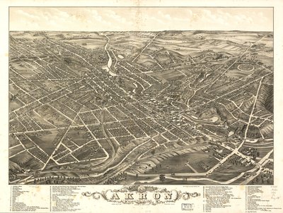 Panoramautsikt over byen Akron, Summit County, Ohio 1882 av A. Ruger Ruger