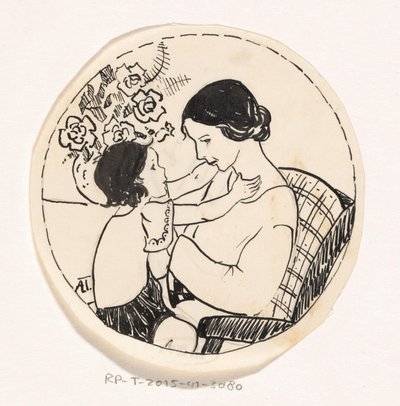 Jente på mors fang av A. Tinbergen (signed by artist)