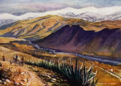 Granada, utsikt over Sierra Nevada og elven Genil (farge litho) av A. Trevor Haddon
