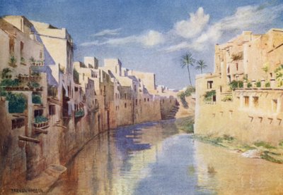Orihuela ved elven Segura (farge litho) av A. Trevor Haddon
