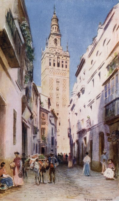 Sevilla, Giralda (farge litho) av A. Trevor Haddon