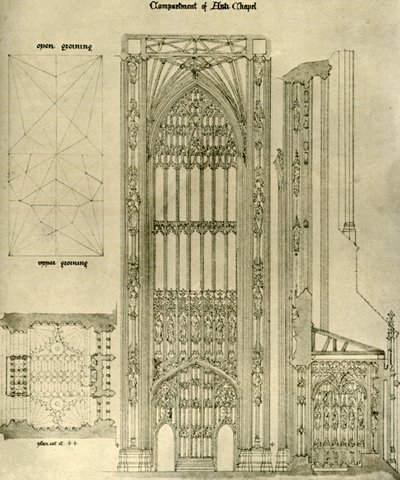 Arkitektonisk tegning: avdeling av Anti Chapel, 1833-1834, 1906. av A. W. N. Pugin