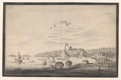 Utsikt over Jepara Japara (tittel på objekt) av A. de Nelly (possibly)