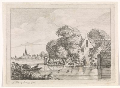 Angler og en kvinne foran et hus av A. van de Velde