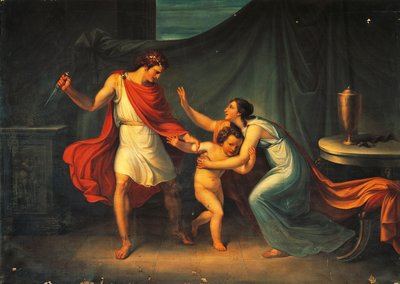 Pyrrhus truer livet til lille Astyanax av Abbondio Bagutti