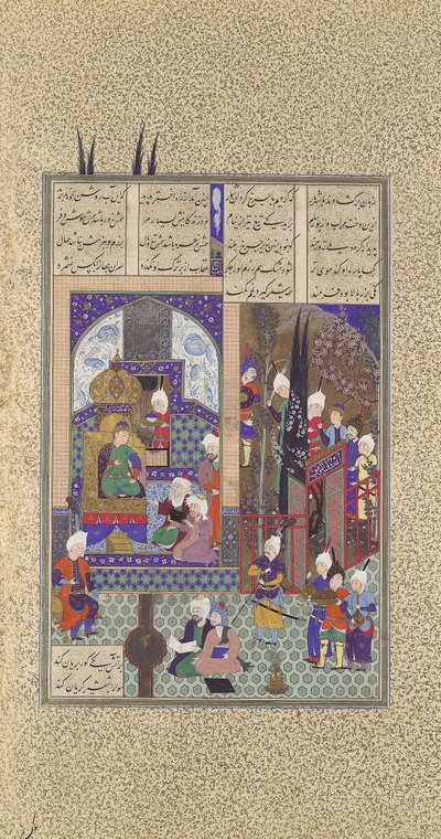Shahens vise menn godkjenner Zals ekteskap, Folio 86v fra Shahnama..., ca. 1525-30. av 