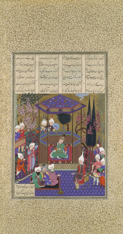 Zal forklarer magienes mysterier, Folio 87v fra Shahnama Book of Kings..., c1525. av 