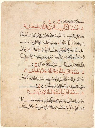 Tekstside fra en Materia Medica av Dioscorides av Abdallah ibn al Fadl (Iraq)