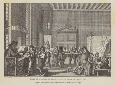 Fransk gutteskole under Ludvig XIIIs regjeringstid (litho) av Abraham (after) Bosse