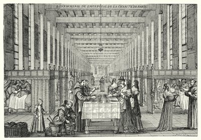 Sykehuset ved Hopital de la Charite i Paris (gravering) av Abraham (after) Bosse