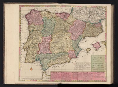 Kart over Spania og Portugal Veiviser for de militære turene i Spania og Portugal / Theatrum Martis i Hispania et Portugallia (tittel på objekt) av Abraham Allard