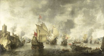 Slaget om de kombinerte venetianske og nederlandske flåtene mot tyrkerne i Foyabukta, 1649 av Abraham Beerstraten