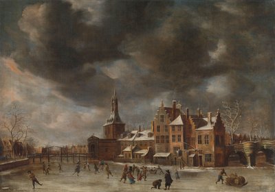 Blauwpoort i Leiden om vinteren, ca. 1654–1665 (olje på lerret) av Abraham Beerstraten