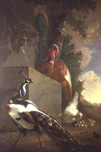 Fugler ved en fontene av Abraham Bisschop