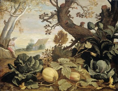 Landskap med frukt og grønnsaker i forgrunnen av Abraham Bloemaert